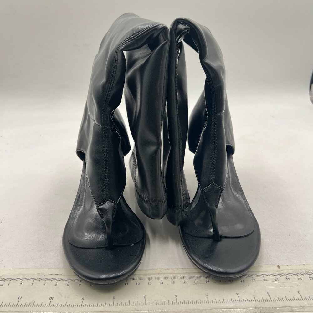 Black Fashion Ankle Boots Round Toe Sandals Low Heels Flip Flop Zippers Shoes - Picture 3 of 8